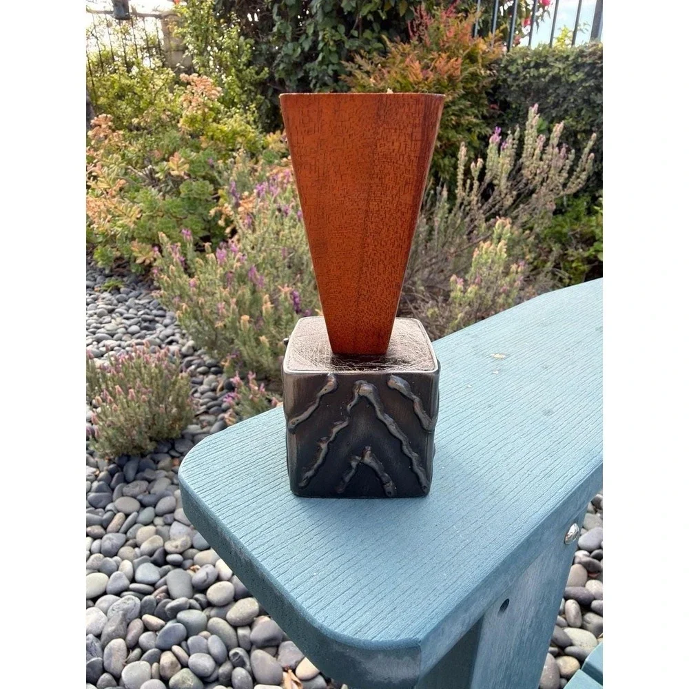 Vintage Brutalist Metal Desk Vessel Signed P IHM R IHM Mid Century Artisan 5